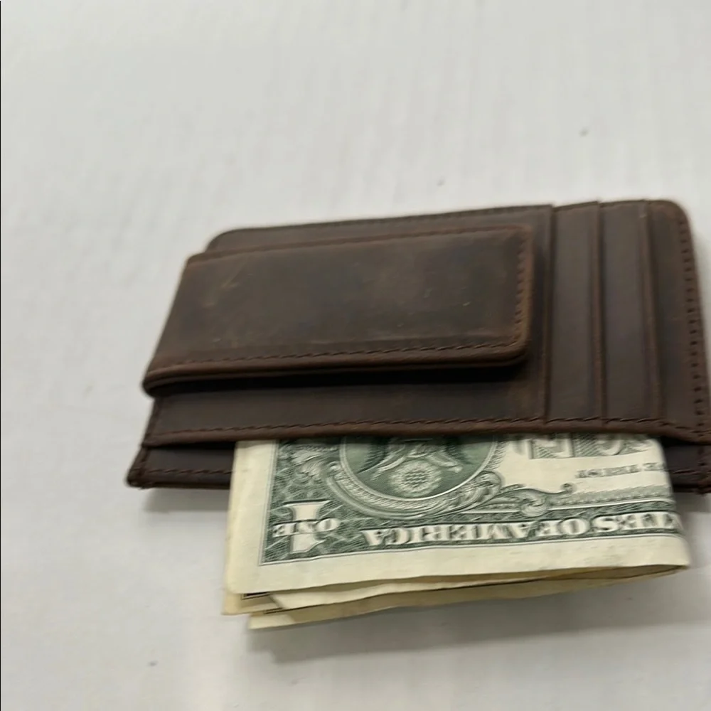 Dark/Brown Leather Card Holder Wallet magnetic/ money clip